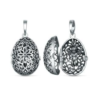 Ладанка с ангелочком из чернёного серебра с фианитом