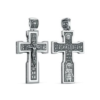Крест из чернёного серебра - Распятие, Спаc Неpукотвоpный, Спаси и сохрани, Архангел Михаил