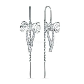 Серьги-продёвки из серебра с фианитами родированные - Банты