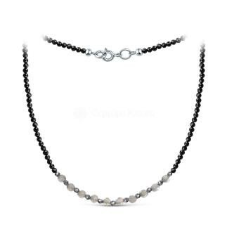 Колье из серебра с лабродоритом и шпинелью родированное