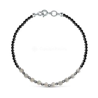 Браслет из серебра с лабродоритом и шпинелью родированный