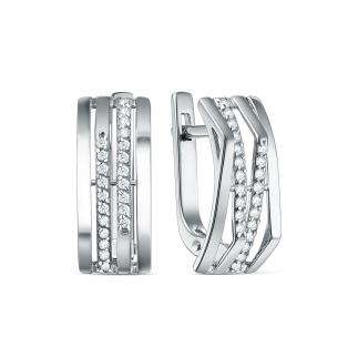 Серьги из серебра с фианитами родированные