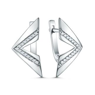 Серьги из серебра с фианитами родированные