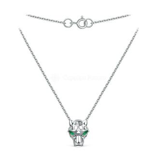 Колье из серебра с зелёными фианитами родированное