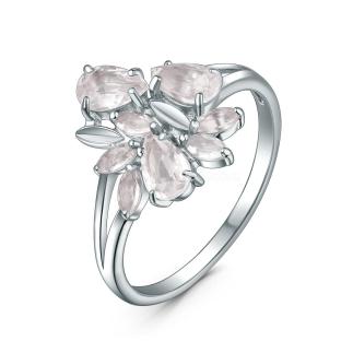 Кольцо из серебра с розовым кварцем родированное