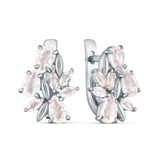 Серьги из серебра с розовым кварцем родированные