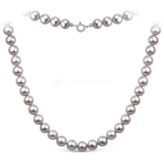 Колье из серебра с бусинами серого речного культивированного жемчуга родированное