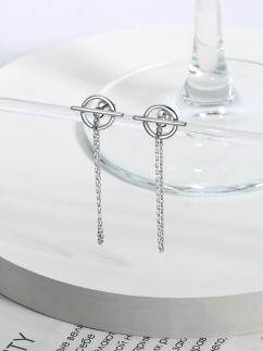 Серьги-пусеты с цепочками из серебра родированные