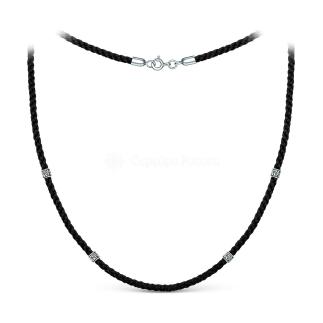 Шнурок текстильный из чернёного серебра - Спаси и сохрани (подвижные элементы)