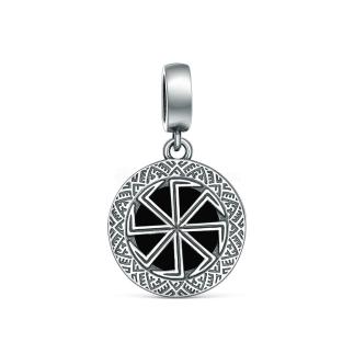 Подвеска-оберег из чернёного серебра с чёрным агатом - Коловрат (Светлый, солнечный символ, который сопровождал славян в их славных делах и полит кровью и потом ушедших поколений, отстоявших родную зе