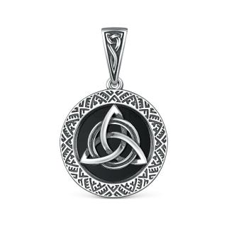 Подвеска из чернёного серебра с чёрным агатом - Триксель (Солнечный символ, отображающий движение солнца в трех стадиях: восход, зенит, закат. Символ равновесия с природой, которое дает спокойствие, з