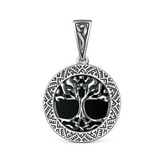 Подвеска из чернёного серебра с чёрным агатом - Древо жизни