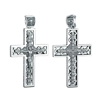 Крест из чернёного серебра - Рaспятие, Спаc Неpукотвоpный, Иисусова молитва