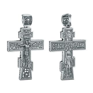 Крест из чернёного серебра - Распятие, Спаc Неpукотвоpный, Архангел Гавриил, Спаси и сохрани, Архангел Михаил