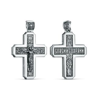 Крест из чернёного серебра - Распятие, Спаc Неpукотвоpный, Спаси и сохрани, Архангел Михаил, Николай Чудотворец