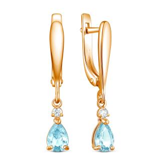 Серьги из золочёного серебра с натуральным топазом и фианитами