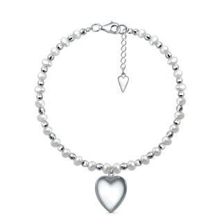 Браслет из серебра с пресноводным культивированным жемчугом родированный - Сердце, 18 см