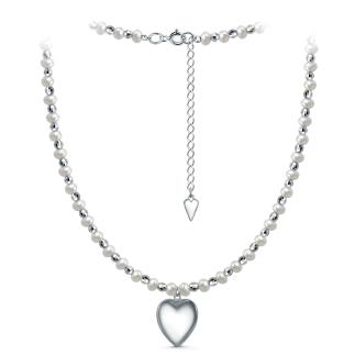 Колье из серебра с пресноводным культивированным жемчугом родированное - Сердце, 38 см (+5)