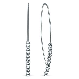 Серьги на дугах из родированного серебра (подвижные шарики с алмазной огранкой)