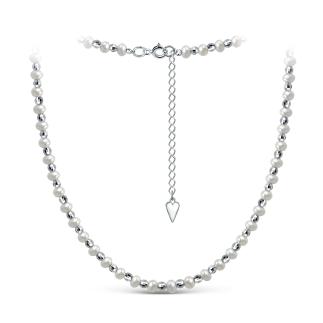 Колье из серебра с пресноводным культивированным жемчугом родированное - 37 см (+5)