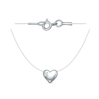 Колье из серебра с фианитом родированное (на леске) - Сердце