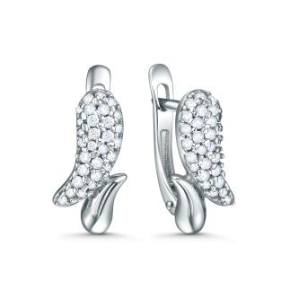 Серьги из серебра с фианитами родированные