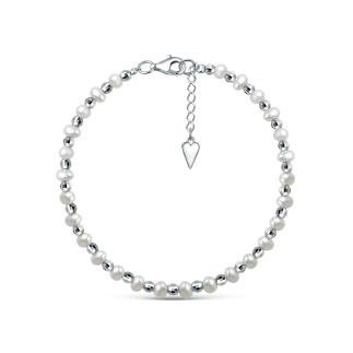 Браслет из серебра с пресноводным культивированным жемчугом родированный - 19 см