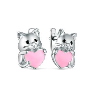 Серьги из серебра с эмалью и фианитами родированные