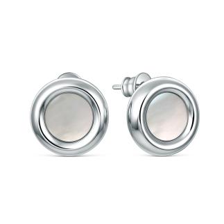 Серьги-пусеты из серебра с белым перламутром родированные