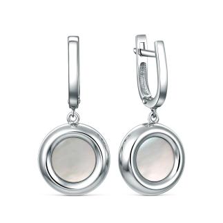 Серьги из серебра с белым перламутром родированные