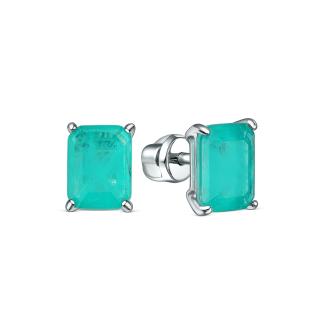 Серьги-пусеты из серебра с турмалином искусственным параиба родированные