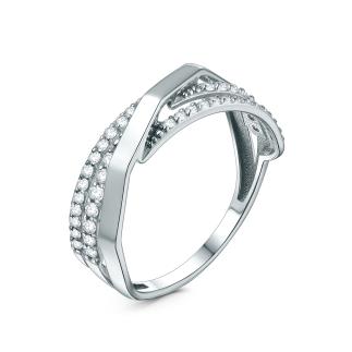 Кольцо из серебра с фианитами родированное