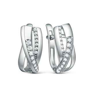 Серьги из серебра с фианитами родированные