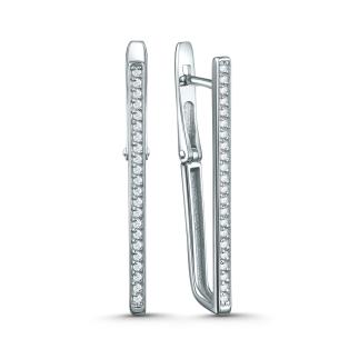 Серьги из серебра с фианитами родированные