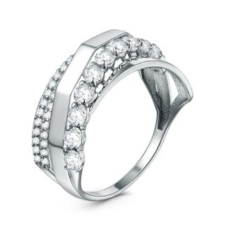 Кольцо из серебра с фианитами родированное