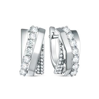 Серьги из серебра с фианитами родированные