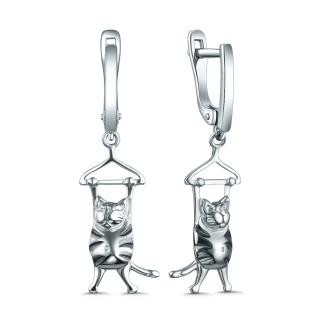 Серьги котики из серебра родированные