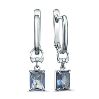 Серьги из серебра с синим горным хрусталем и фианитами родированные (2в1)