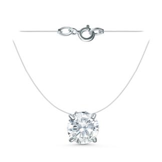 Колье на леске из серебра с фианитом родированное