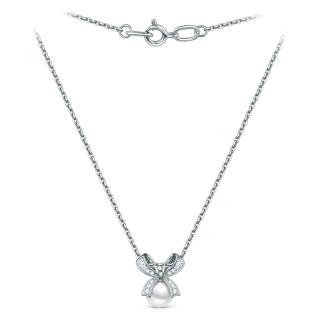 Колье из серебра с белым жемчугом Swarovski и фианитами родированное - Бант