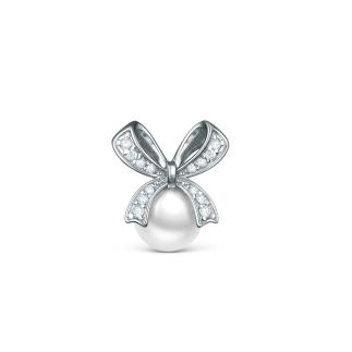 Подвеска из серебра с белым жемчугом Swarovski и фианитами родированная - Бант