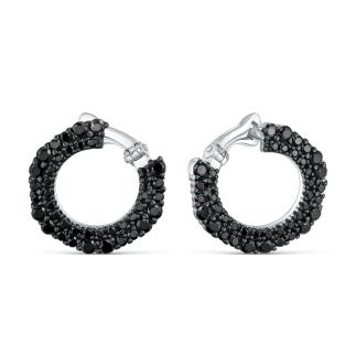 Серьги из серебра с чёрной шпинелью родированные