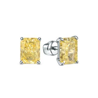 Серьги-пусеты из серебра с жёлтым фианитом родированные