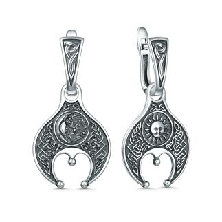 Серьги двусторонние из чернёного серебра - Лунница (2в1)