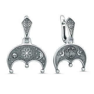 Серьги двусторонние из чернёного серебра - Лунница (2в1)