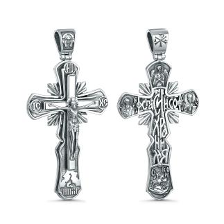 Крест из чернёного серебра - Спаc Неpукотвоpный, Хризма, Рaспятие, Ангел-хранитель, Сергей Радонежский,молитва Спаси и сохрани, Николай Чудотворец, Георгий Победоносец, 6 см