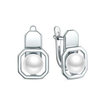 Серьги из серебра с жемчугом родированные