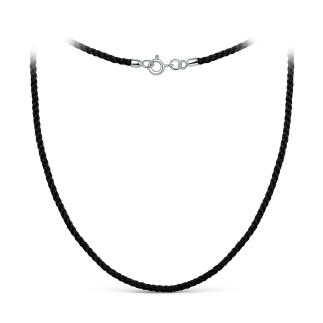 Шнурок текстильный с замком из родированного серебра