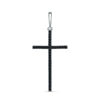Подвеска из родированного серебра с чёрной шпинелью и тёмным родированием - Крест