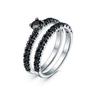Кольцо двойное из серебра с чёрной шпинелью родированное - 2 в 1